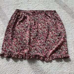 Red Floral Skirt with Ruffle Hem